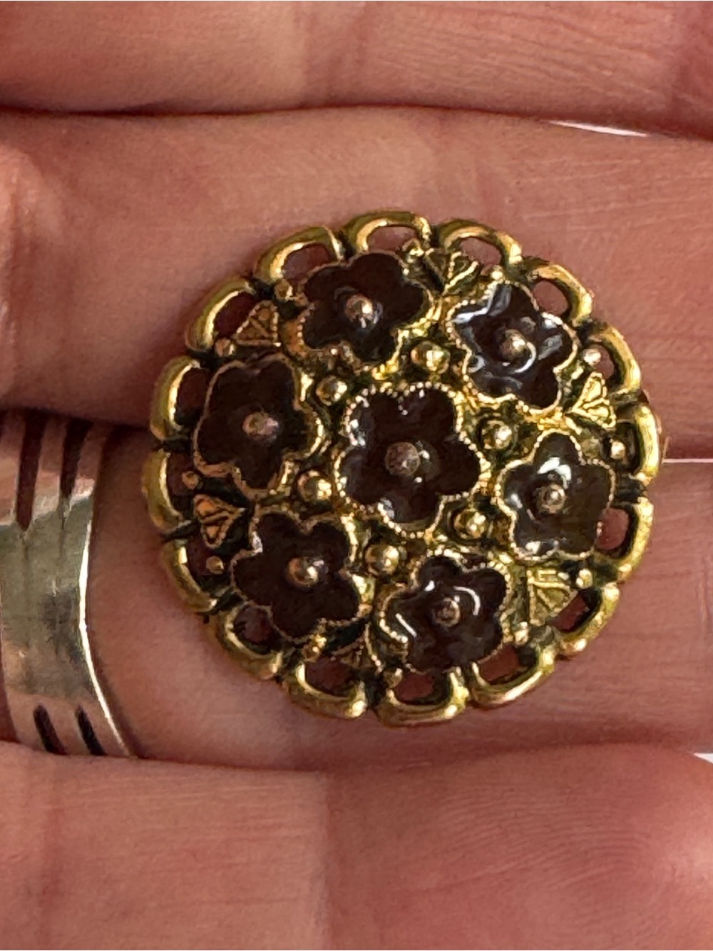 Gold-Tone Feririch Floral Brooch with Enamel Accents.